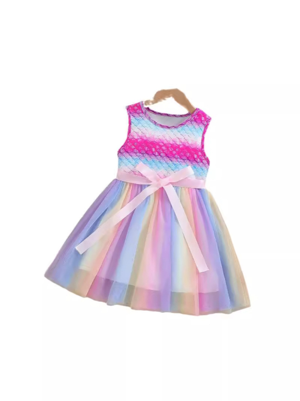 Rochie de vară fără mâneci pentru fete, cu design floral din mărgele și plasă colorată