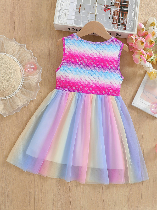 Rochie de vară fără mâneci pentru fete, cu design floral din mărgele și plasă colorată