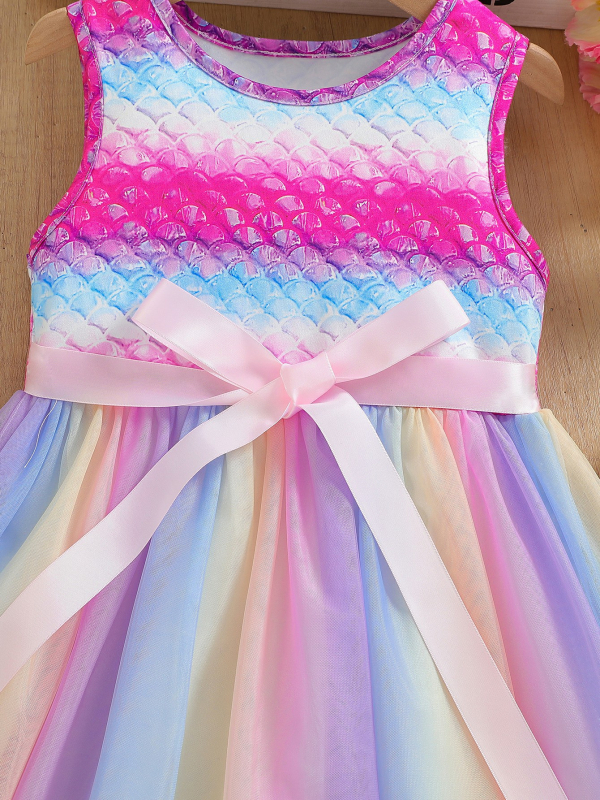 Rochie de vară fără mâneci pentru fete, cu design floral din mărgele și plasă colorată