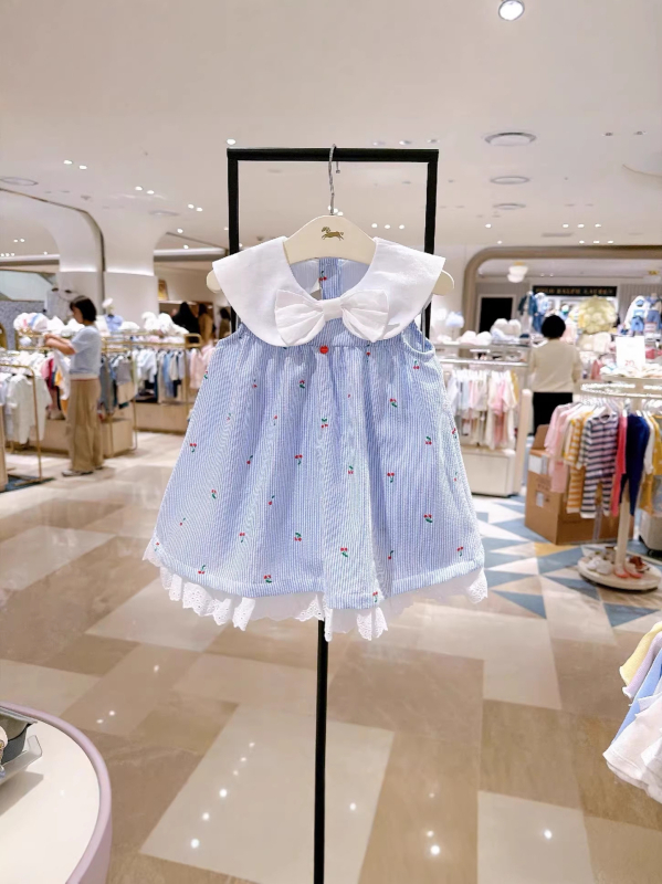 Little Pegasus Rochie fără mânece cu guler mare, dungi verticale culoare cireș, 96% bumbac, mărimea 26