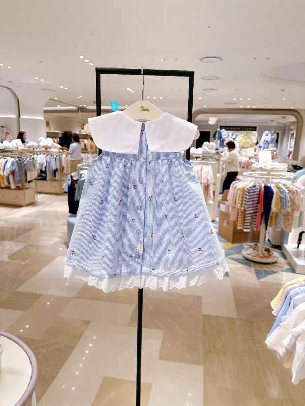 Little Pegasus Rochie fără mânece cu guler mare, dungi verticale culoare cireș, 96% bumbac, mărimea 26
