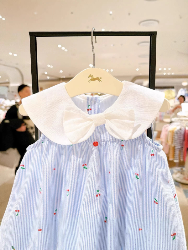 Little Pegasus Rochie fără mânece cu guler mare, dungi verticale culoare cireș, 96% bumbac, mărimea 26