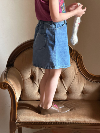 Fustă din denim în stil coreean pentru fete, vară 2026, talie elastică, fustă scurtă