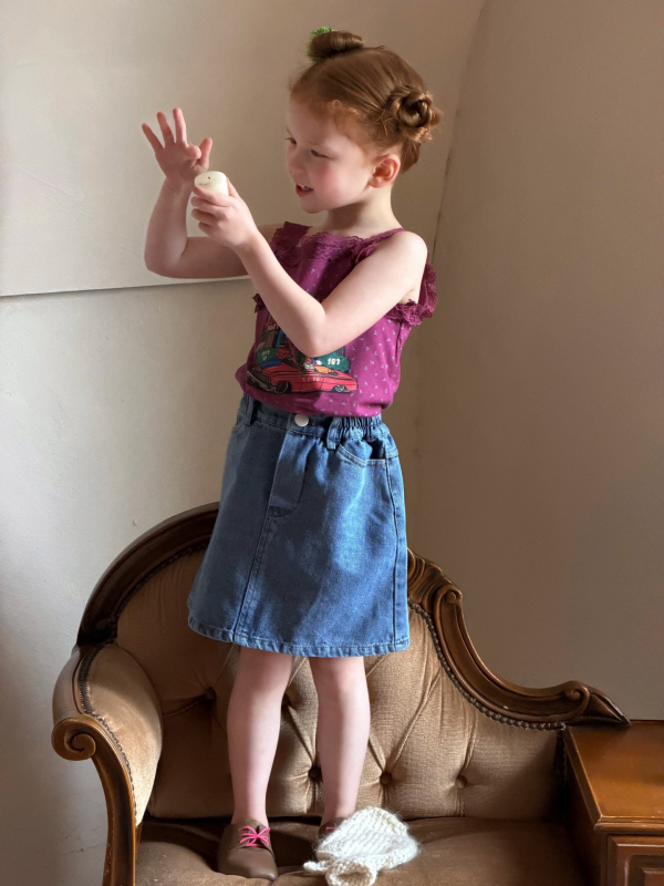 Fustă din denim în stil coreean pentru fete, vară 2026, talie elastică, fustă scurtă