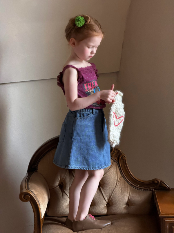 Fustă din denim în stil coreean pentru fete, vară 2026, talie elastică, fustă scurtă