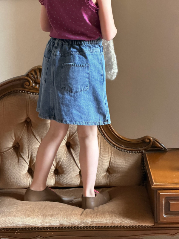 Fustă din denim în stil coreean pentru fete, vară 2026, talie elastică, fustă scurtă