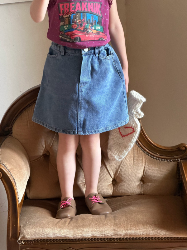 Fustă din denim în stil coreean pentru fete, vară 2026, talie elastică, fustă scurtă
