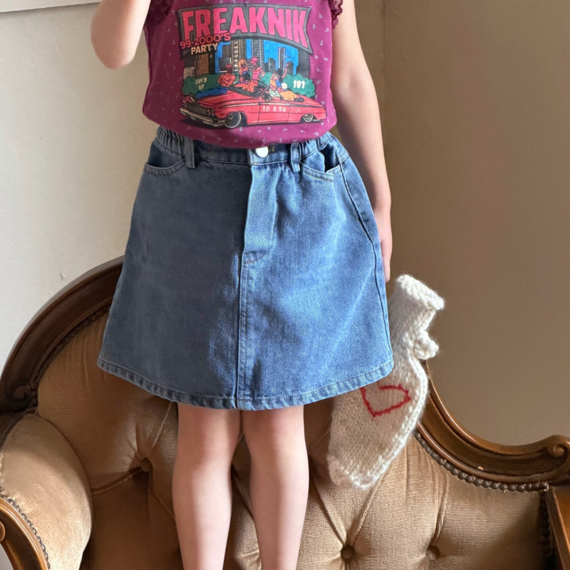 Fustă din denim în stil coreean pentru fete, vară 2026, talie elastică, fustă scurtă
