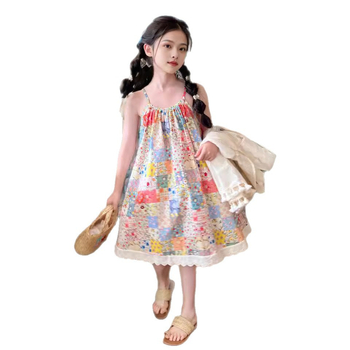 Set de două piese pentru fetițe, stil boho, top fără mâneci și rochie imprimată