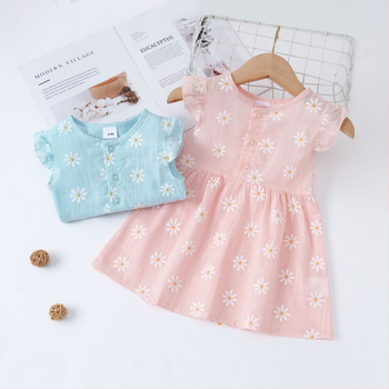 Rochie de vară pentru fetițe, mâneci scurte, imprimeu floral, stil prințesă, volane