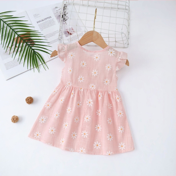 Rochie de vară pentru fetițe, mâneci scurte, imprimeu floral, stil prințesă, volane