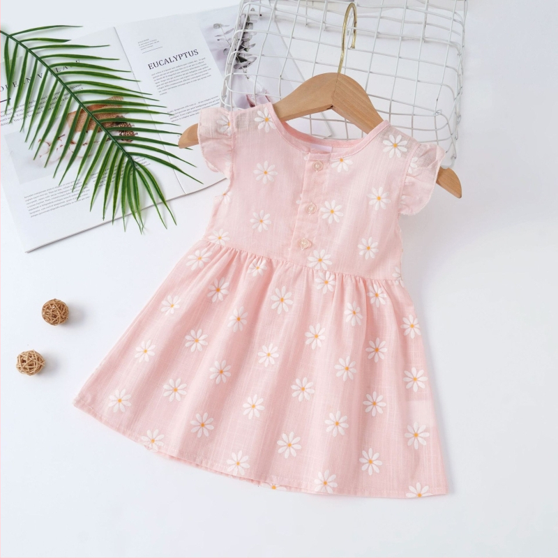 Rochie de vară pentru fetițe, mâneci scurte, imprimeu floral, stil prințesă, volane