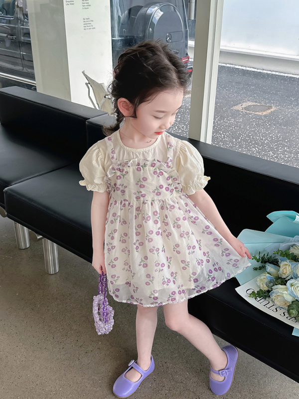 Rochie Prințesă cu motive florale pentru fete — rochie de vară cu căptușeală din bumbac, 3–8 ani