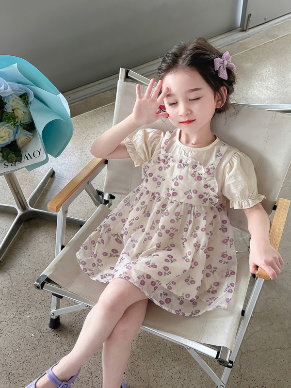 Rochie Prințesă cu motive florale pentru fete — rochie de vară cu căptușeală din bumbac, 3–8 ani