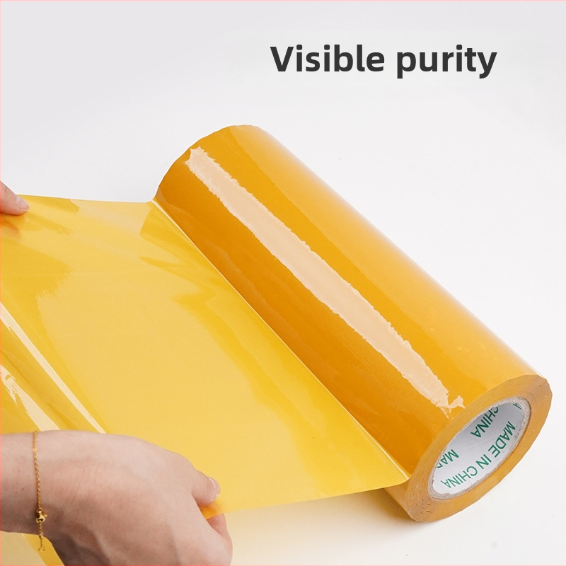 Bandă de ambalare extra-largă, transparentă bej, lățime 42 cm, lungime 110 m, cu adeziv acrilic pe folie BOPP; grosime 52 mm; aderență puternică și durabilitate; pentru ambalarea fabricii; -20°C până la 40°C.