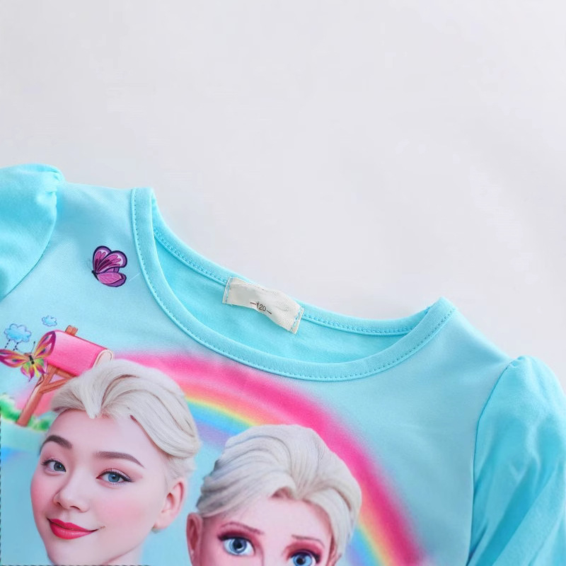 Rochie de vară drăguță pentru fetițe cu mânecă scurtă – prințesa Elsa