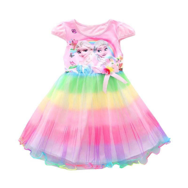 Rochie de vară drăguță pentru fetițe cu mânecă scurtă – prințesa Elsa