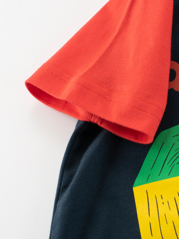 27Kids tricou pentru copii din bumbac, blocuri de culoare, mânecă scurtă, guler rotund, imprimeu, vara 2026