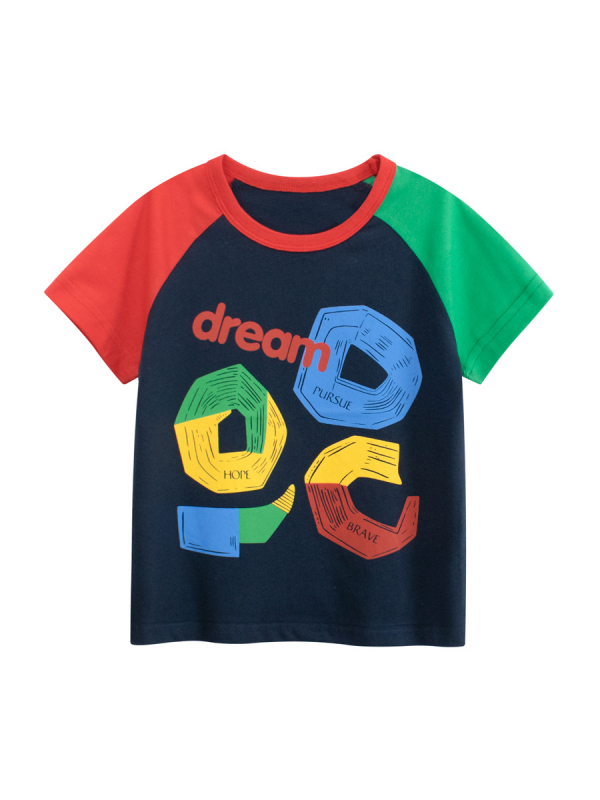 27Kids tricou pentru copii din bumbac, blocuri de culoare, mânecă scurtă, guler rotund, imprimeu, vara 2026