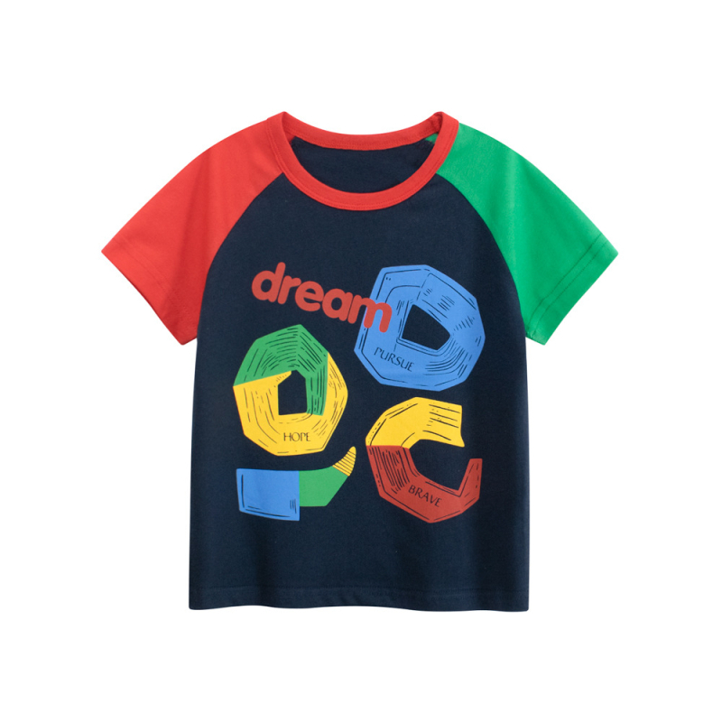 27Kids tricou pentru copii din bumbac, blocuri de culoare, mânecă scurtă, guler rotund, imprimeu, vara 2026