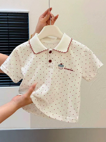 Tricou polo pentru copii, mâneci scurte, guler polo brodat, stil academic, tricou de vară respirabil pentru fetițe
