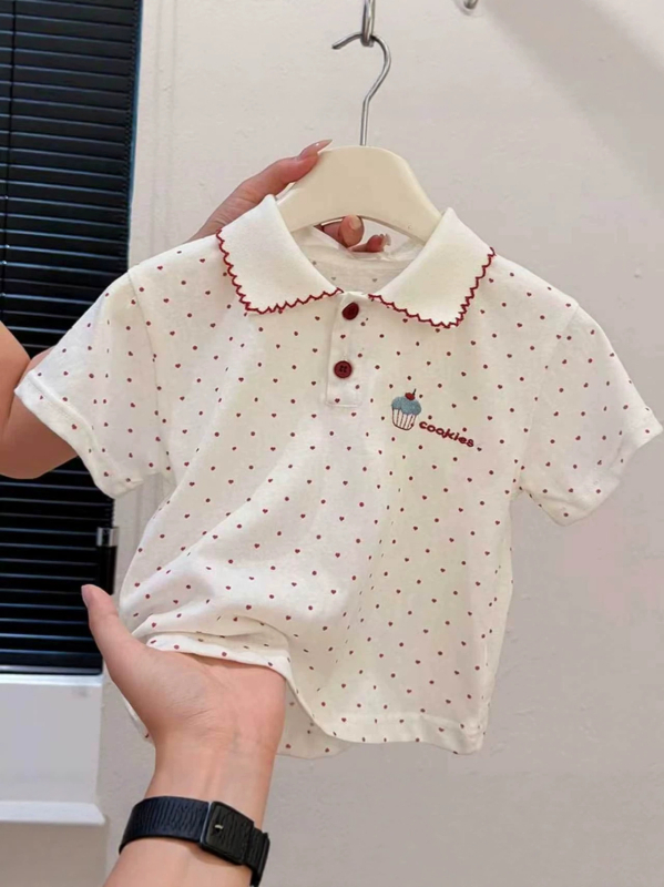 Tricou polo pentru copii, mâneci scurte, guler polo brodat, stil academic, tricou de vară respirabil pentru fetițe