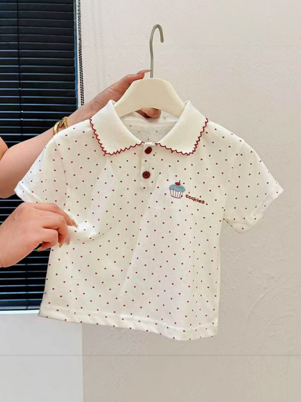 Tricou polo pentru copii, mâneci scurte, guler polo brodat, stil academic, tricou de vară respirabil pentru fetițe