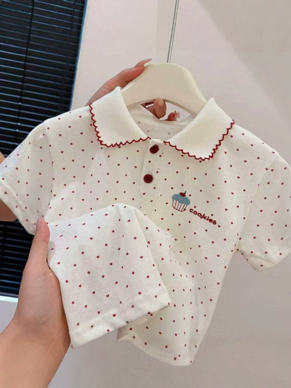 Tricou polo pentru copii, mâneci scurte, guler polo brodat, stil academic, tricou de vară respirabil pentru fetițe