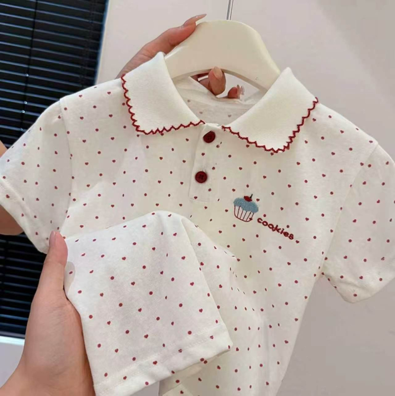 Tricou polo pentru copii, mâneci scurte, guler polo brodat, stil academic, tricou de vară respirabil pentru fetițe