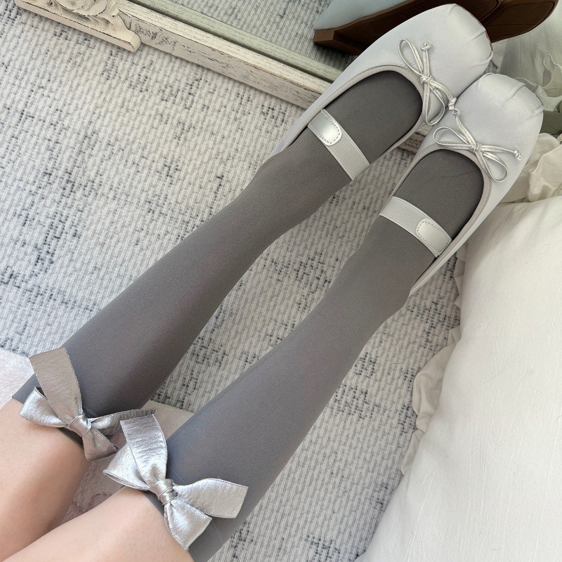 Șosete gri pentru femei, până la gambă, primăvară-vară, stil balet, design coreean, efect vizual de subțiere a picioarelor, imprimeu fluture