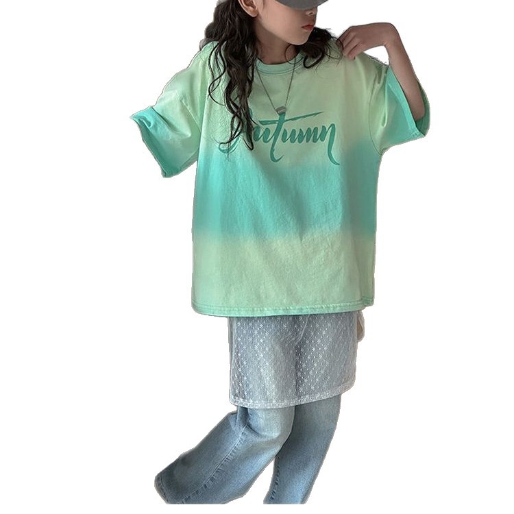 Tricou din bumbac cu tie-dye pentru fetițe, mânecă scurtă, vară