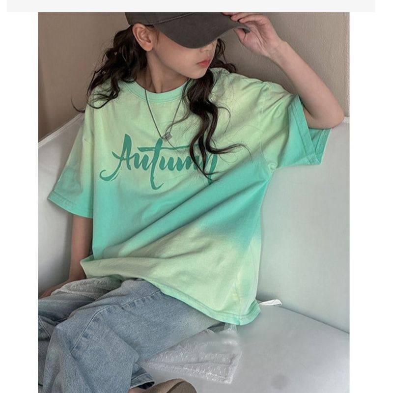 Tricou din bumbac cu tie-dye pentru fetițe, mânecă scurtă, vară