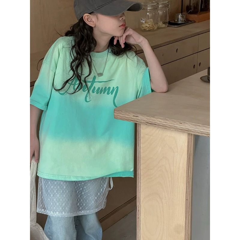 Tricou din bumbac cu tie-dye pentru fetițe, mânecă scurtă, vară