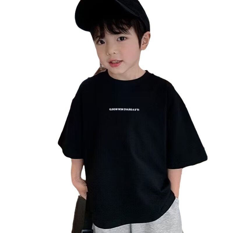 Tricou pentru băieți, cu imprimeu, mânecă scurtă, din amestec de bumbac, respirabil