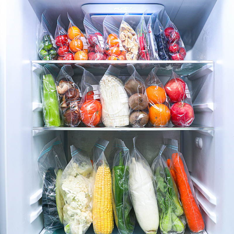 Pungi de refrigerare pentru porționare, cu nervuri duble, de calitate alimentară, transparente cu fermoar