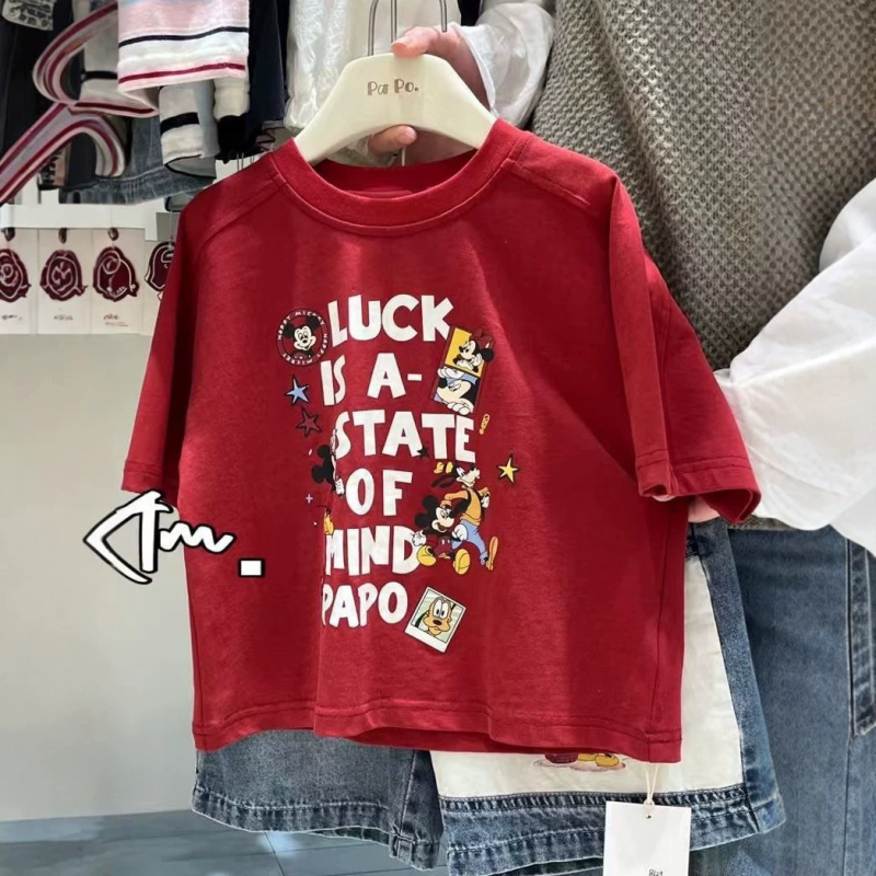 Tricou de vară pentru copii cu imprimat desen animat, din bumbac, croială lejeră, mânecă scurtă, unisex