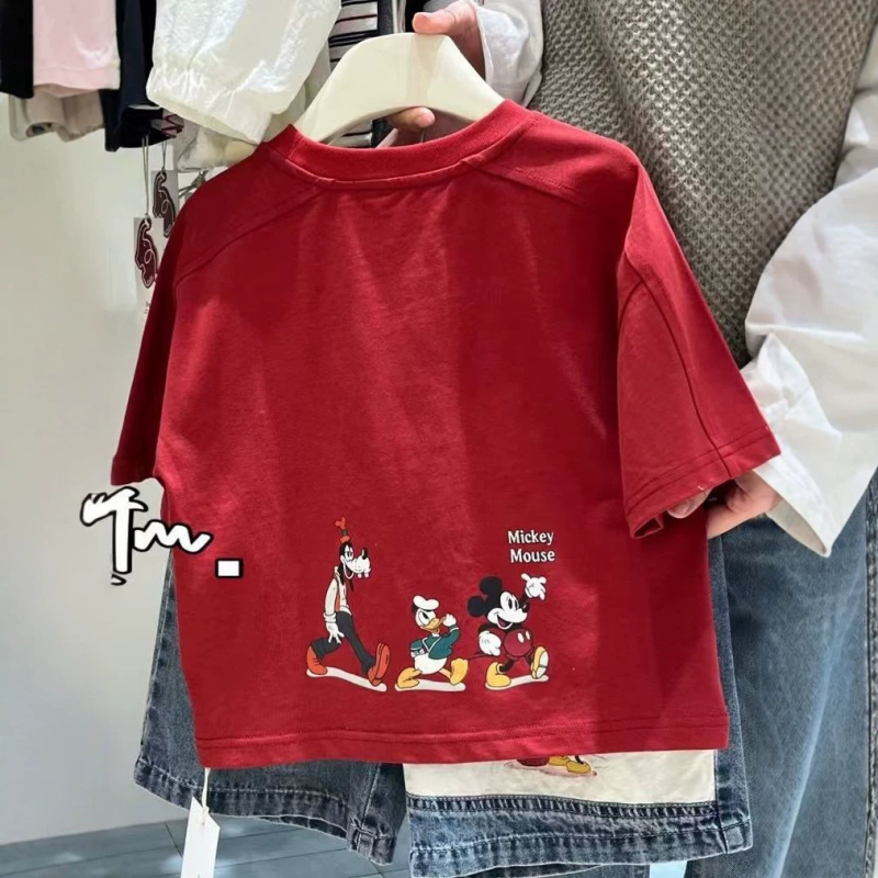 Tricou de vară pentru copii cu imprimat desen animat, din bumbac, croială lejeră, mânecă scurtă, unisex