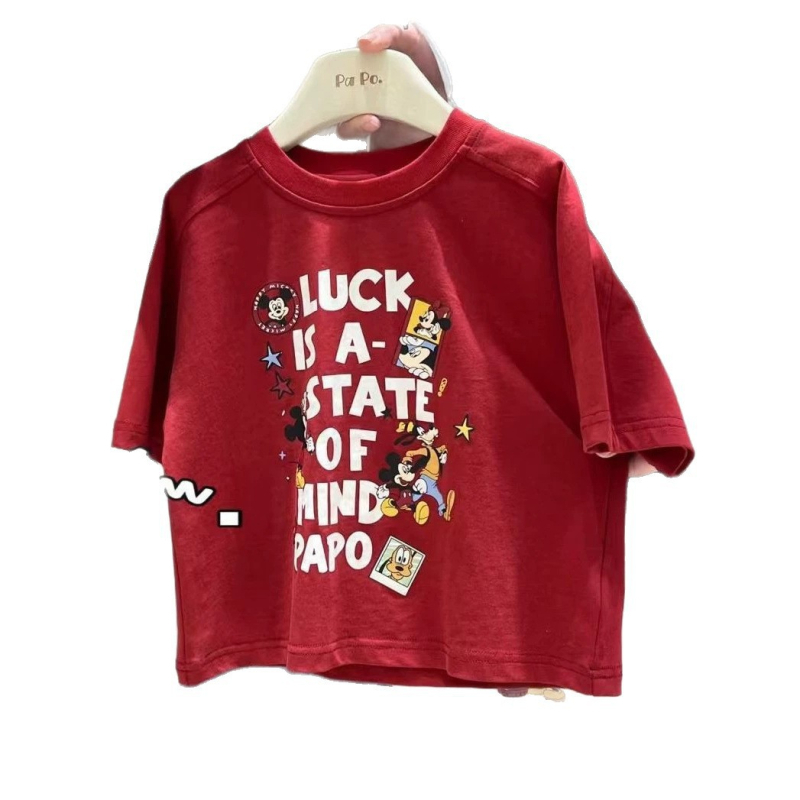 Tricou de vară pentru copii cu imprimat desen animat, din bumbac, croială lejeră, mânecă scurtă, unisex