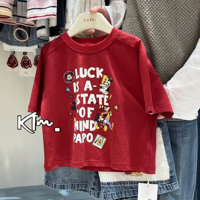 Tricou de vară pentru copii cu imprimat desen animat, din bumbac, croială lejeră, mânecă scurtă, unisex