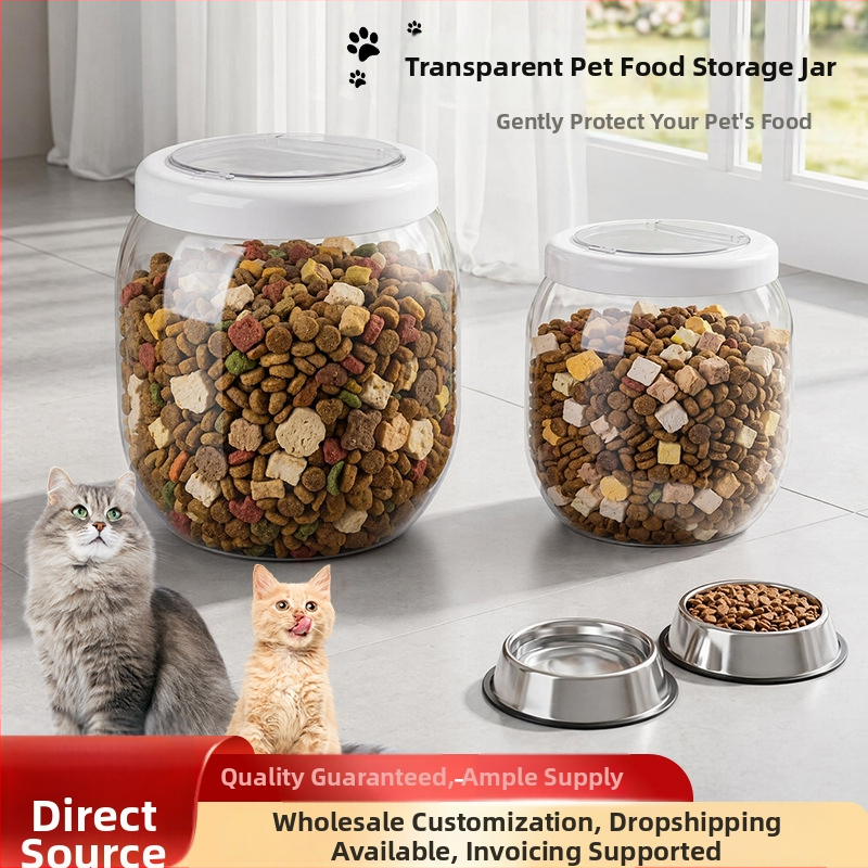 Container transparent pentru hrana animalelor, rezistent la umezeală, capacitate mare pentru pisici și câini, depozitare anti-oxidantă pentru hrană liofilizată