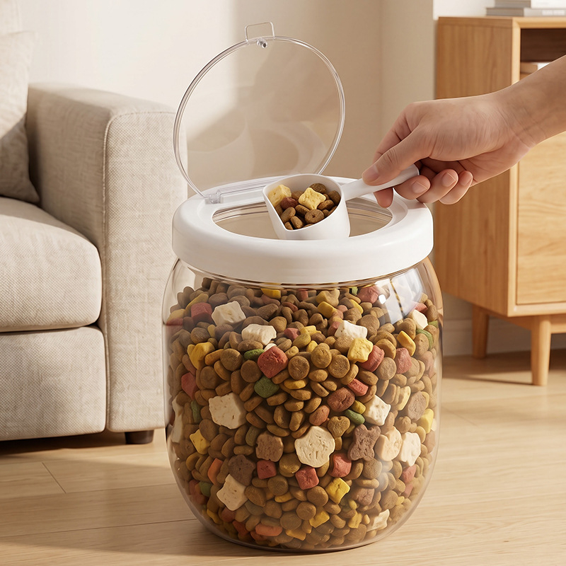 Container transparent pentru hrana animalelor, rezistent la umezeală, capacitate mare pentru pisici și câini, depozitare anti-oxidantă pentru hrană liofilizată