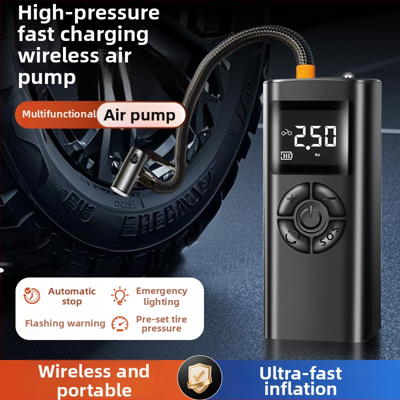 Pompă de aer fără fir, pompă portabilă pentru pneuri, pompă electrică multifuncțională de înaltă presiune pentru autoturisme