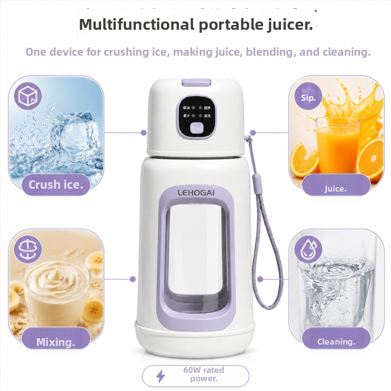 Juicer portabil cu funcție de zdrobire a gheții, compact pentru uz casnic și în aer liber, pahar de suc din fructe