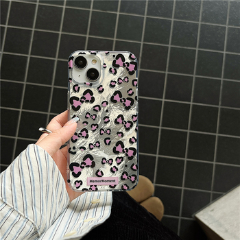 Husă pentru iPhone 11–14 Pro/Max cu funda leopard și cristale, relief, TPU+PC