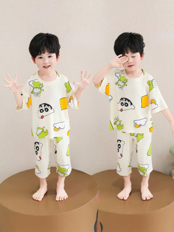 Set de pijama pentru copii băieți, vară 2026, mâneci scurte, Crayon Shin-Chan, pentru copii 3–8 ani