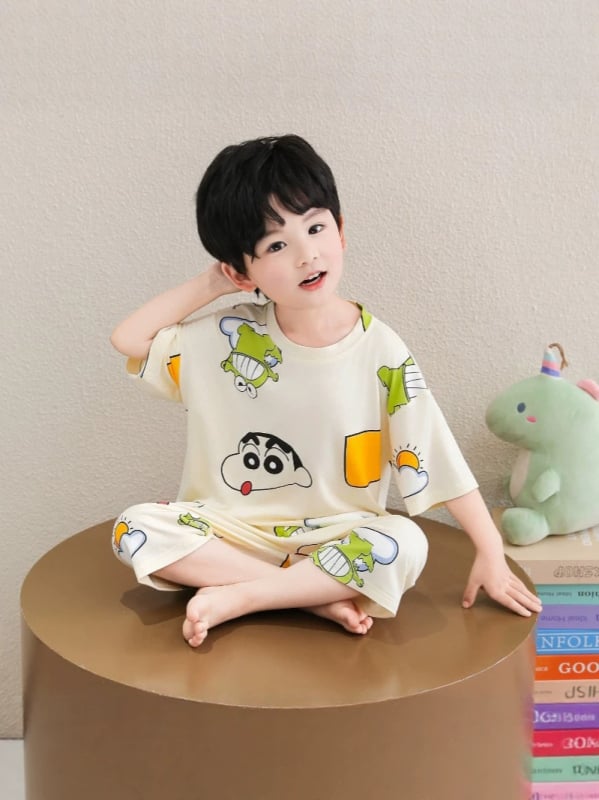 Set de pijama pentru copii băieți, vară 2026, mâneci scurte, Crayon Shin-Chan, pentru copii 3–8 ani