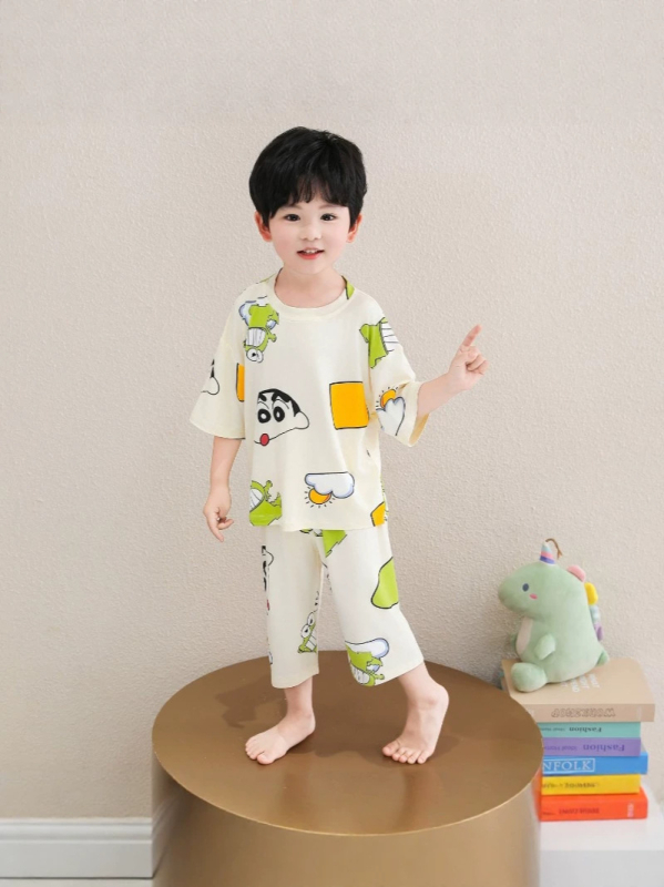 Set de pijama pentru copii băieți, vară 2026, mâneci scurte, Crayon Shin-Chan, pentru copii 3–8 ani