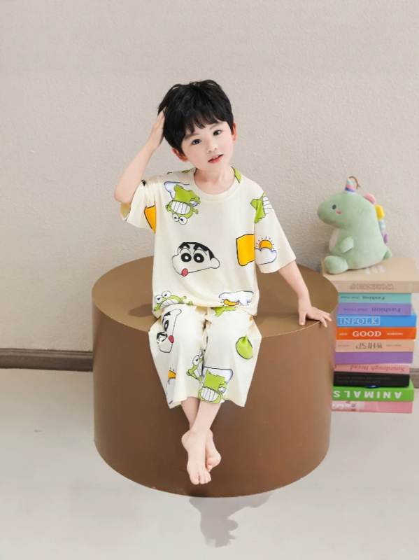 Set de pijama pentru copii băieți, vară 2026, mâneci scurte, Crayon Shin-Chan, pentru copii 3–8 ani