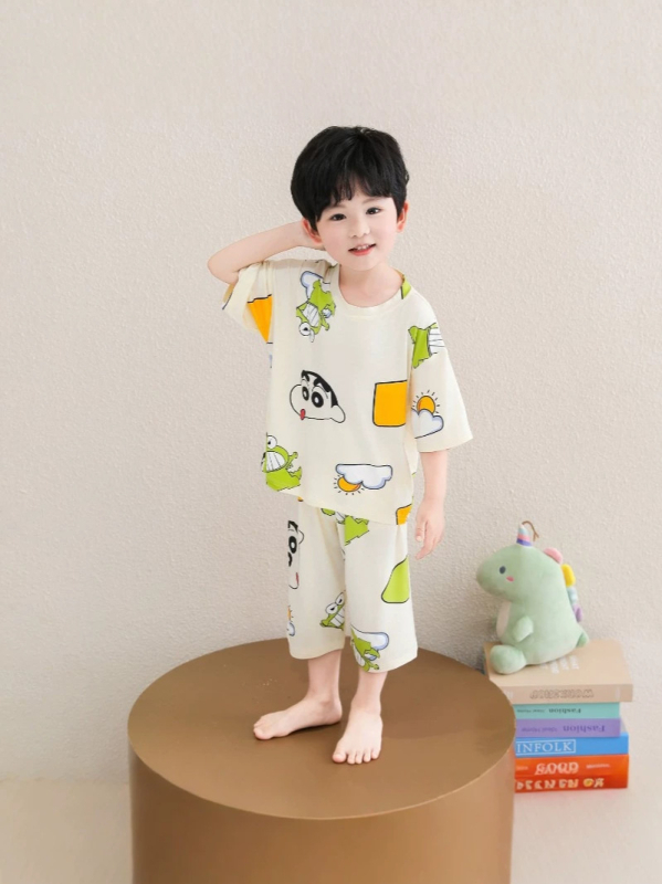 Set de pijama pentru copii băieți, vară 2026, mâneci scurte, Crayon Shin-Chan, pentru copii 3–8 ani