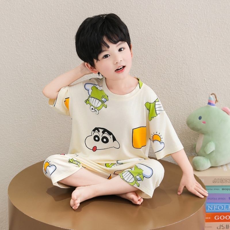 Set de pijama pentru copii băieți, vară 2026, mâneci scurte, Crayon Shin-Chan, pentru copii 3–8 ani